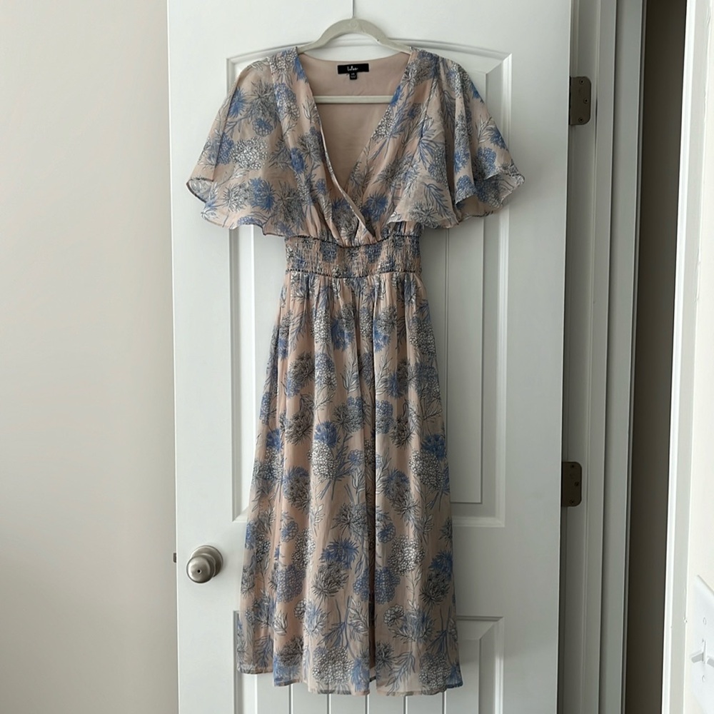 Beige and blue floral maxi dress